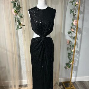 Mac Duggal Black Sequin Cutout Dress Style 27022